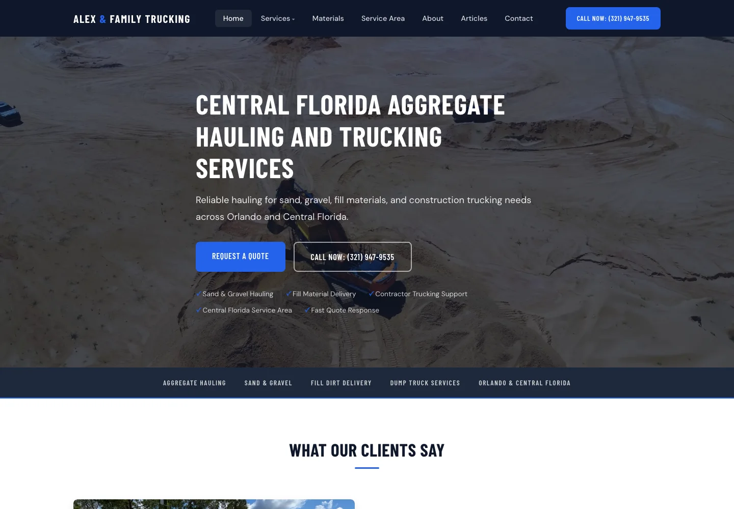 Alex & Family Trucking website designed by Austin Munday: trucking & hauling website